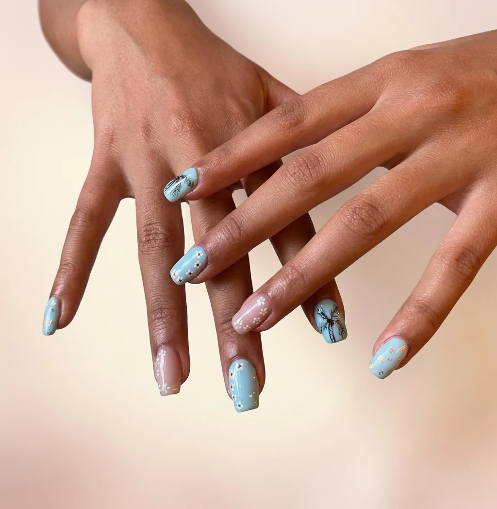 Repousse un mois nail art fleurs