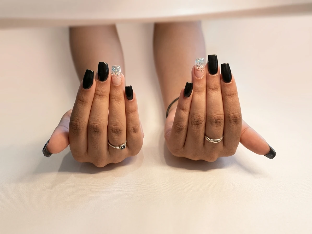 Pose complète gel rallongement chablon nail art noir